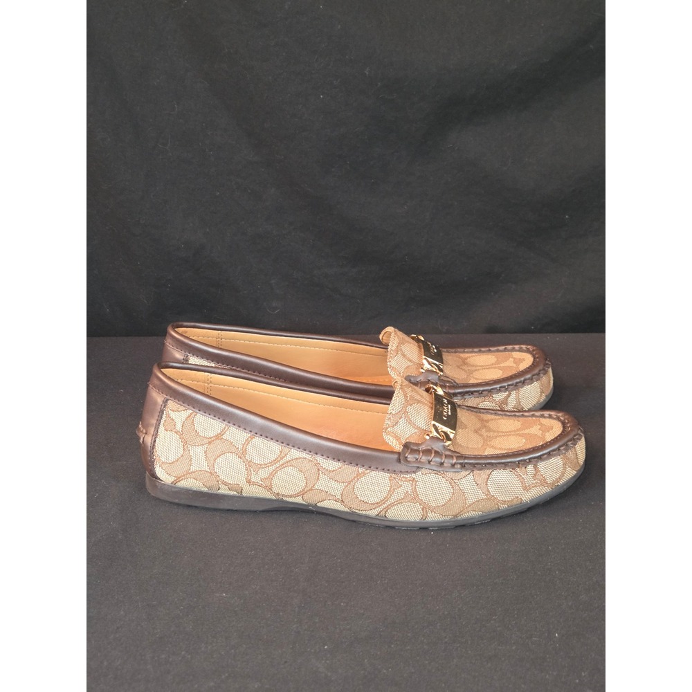COACH Olive Monogram Canvas Leather Trim Horsebit Loafers Women's Size 8.5B - Picture 6 of 12
